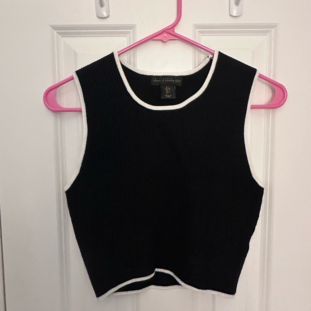 Black Sleeveless Top with White Trim